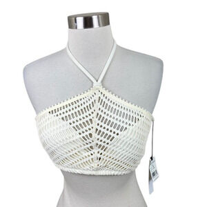 Robin Piccone NEW 'Sophia' Crochet Halter Bikini Top Cream Size LBoho Strappy